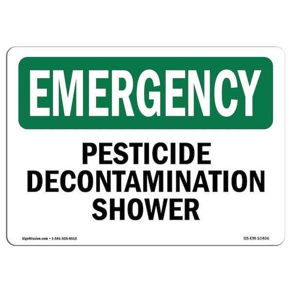 Safety Sign, OSHA EMERGENCY, 3.5" Height, Pesticide Decontamination Shower, Landscape, 10PK